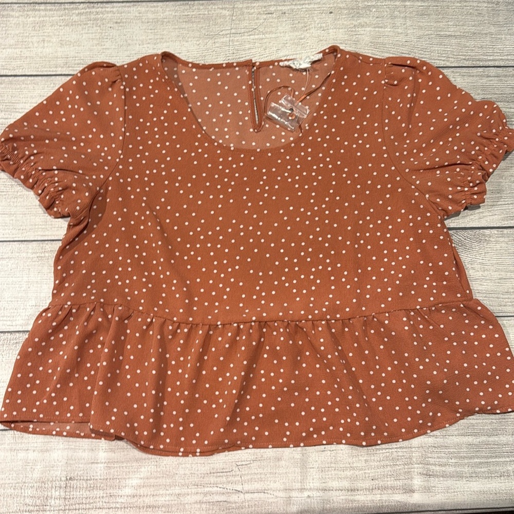 Hippie Rose Polka Dot Ruffle Hem Top size XL- Dusty Orange